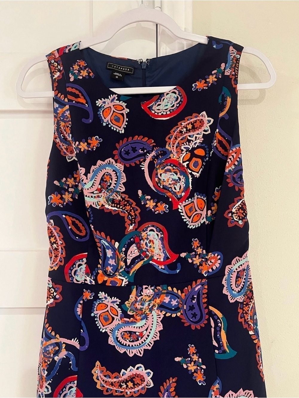 Metaphor Navy Paisley Ruffle-Hem Midi Dress Size 12 EUC